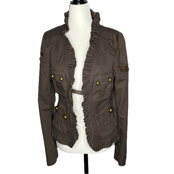 MACKAGE Military Ruffle Blazer in Taupe - Picture 1 of 14